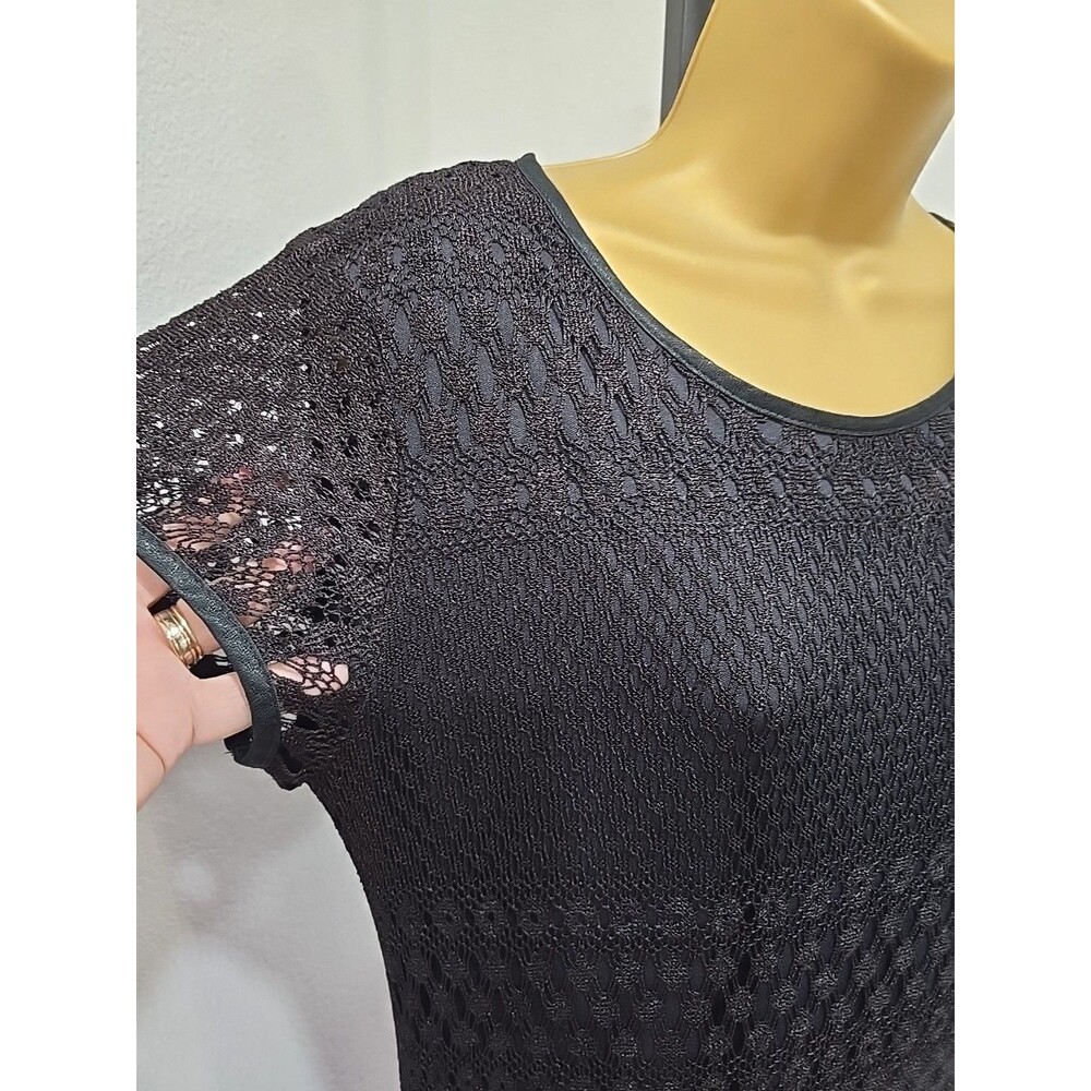 Vtg Open Knit Crochet Lace Black Midi Dress Womens Size 8 Lined Whimsigoth USA